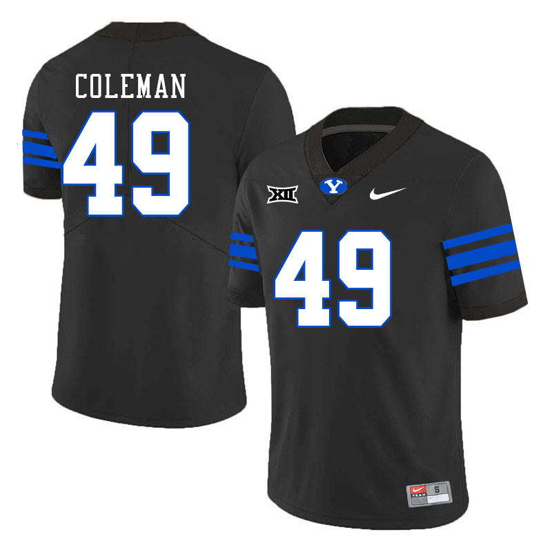 BYU Cougars #49 Nason Coleman Big 12 Conference College Football Jerseys Stitched Sale-Black